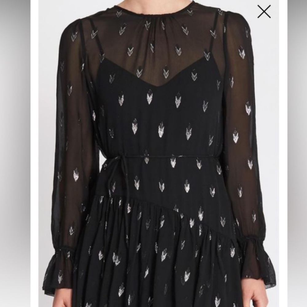 1192. Elegant Black Sheer Long Sleeve Dress - Picture 2 of 8
